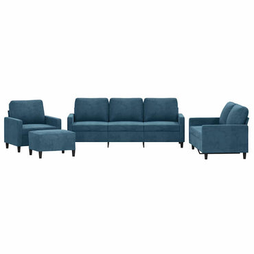 vidaXL 4-tlg. Sofagarnitur mit Kissen Blau Samt