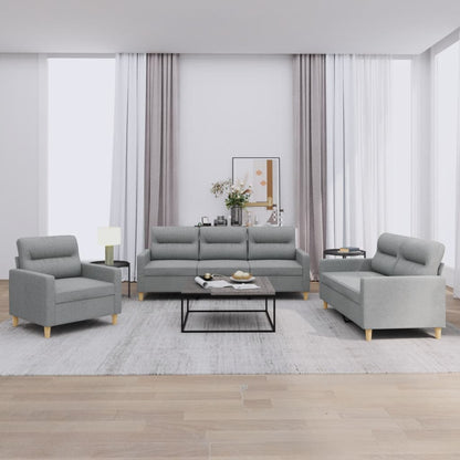 vidaXL 3-tlg. Sofagarnitur mit Kissen Hellgrau Stoff