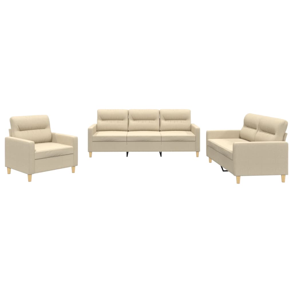 vidaXL 3-tlg. Sofagarnitur mit Kissen Creme Stoff