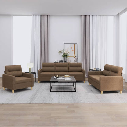 vidaXL 3-tlg. Sofagarnitur mit Kissen Braun Stoff