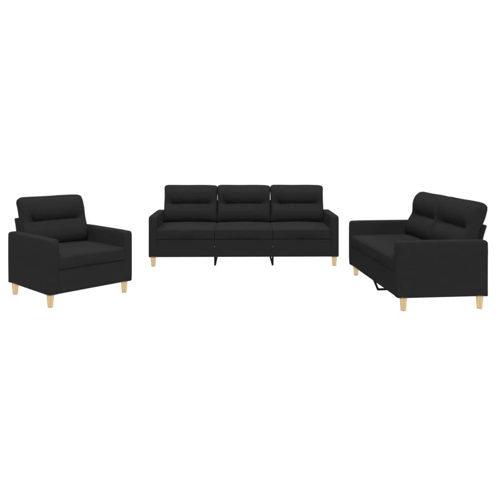 vidaXL 3-tlg. Sofagarnitur mit Kissen Schwarz Stoff