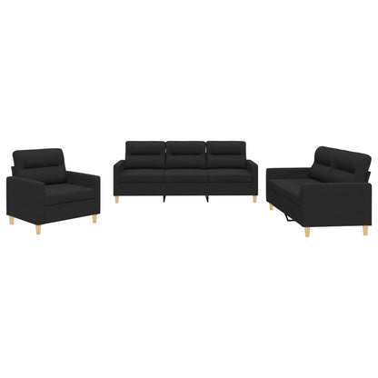 vidaXL 3-tlg. Sofagarnitur mit Kissen Schwarz Stoff