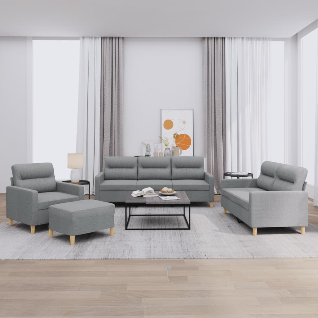 vidaXL 4-tlg. Sofagarnitur mit Kissen Hellgrau Stoff