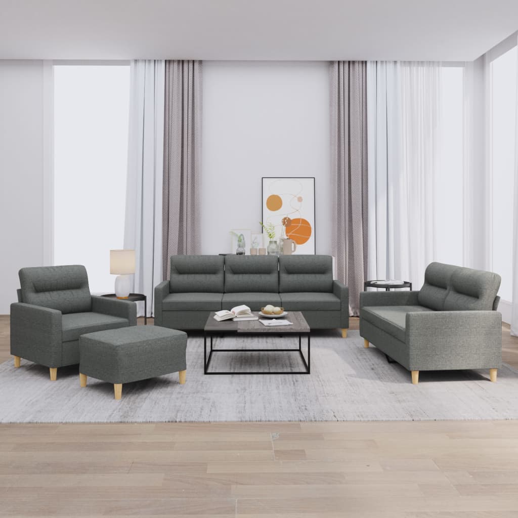 vidaXL Ensemble de canapés 4 pcs avec coussins Tissu Gris foncé