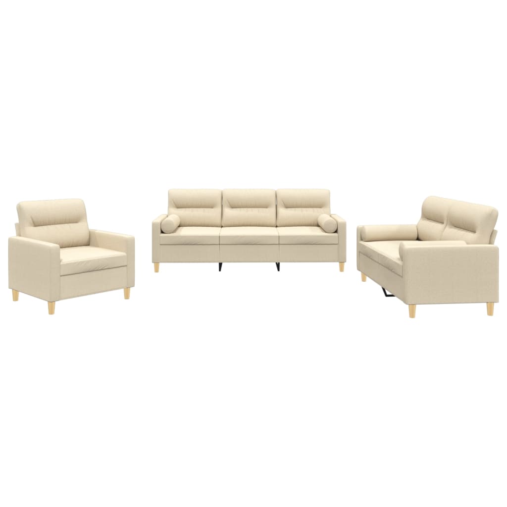 vidaXL 3-tlg. Sofagarnitur mit Kissen Creme Stoff