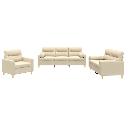 vidaXL 3-tlg. Sofagarnitur mit Kissen Creme Stoff