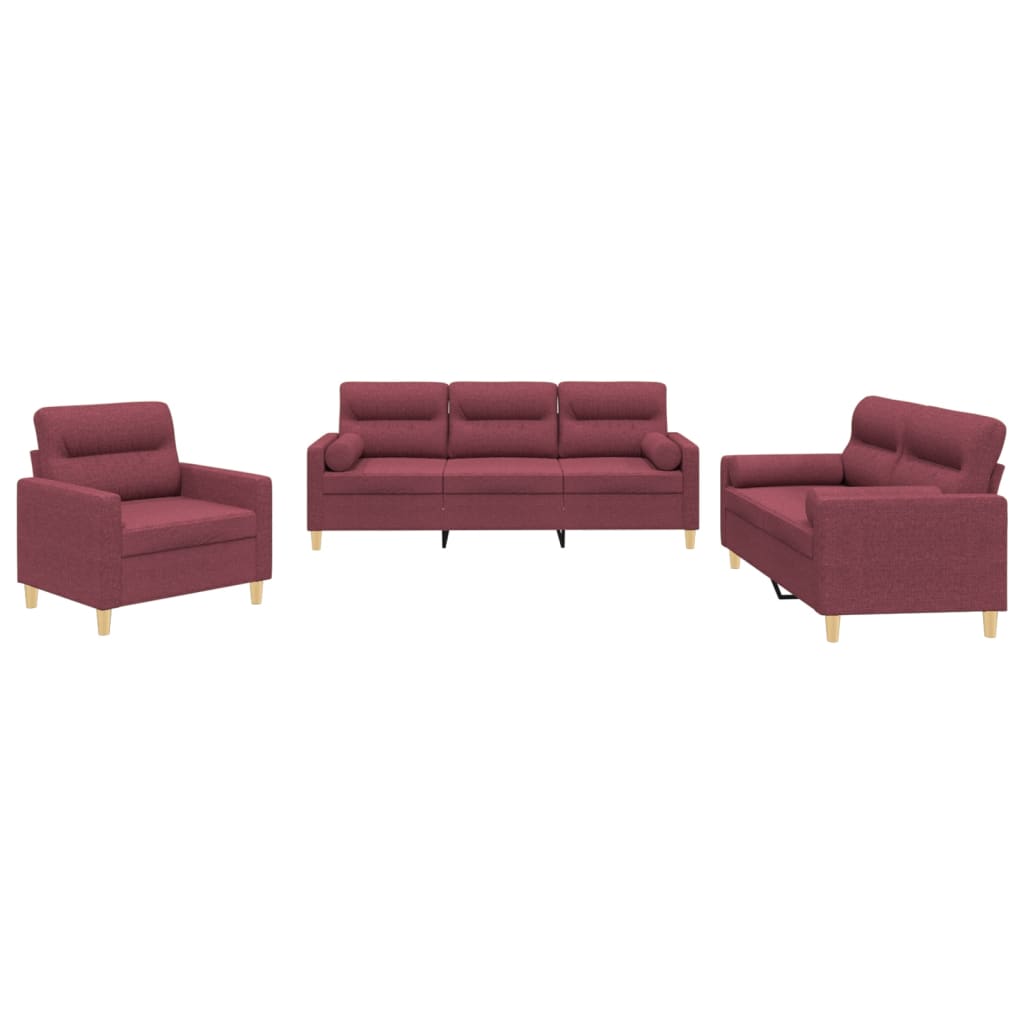 vidaXL 3-tlg. Sofagarnitur mit Kissen Weinrot Stoff