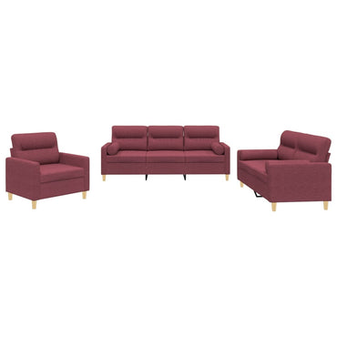 vidaXL 3-tlg. Sofagarnitur mit Kissen Weinrot Stoff