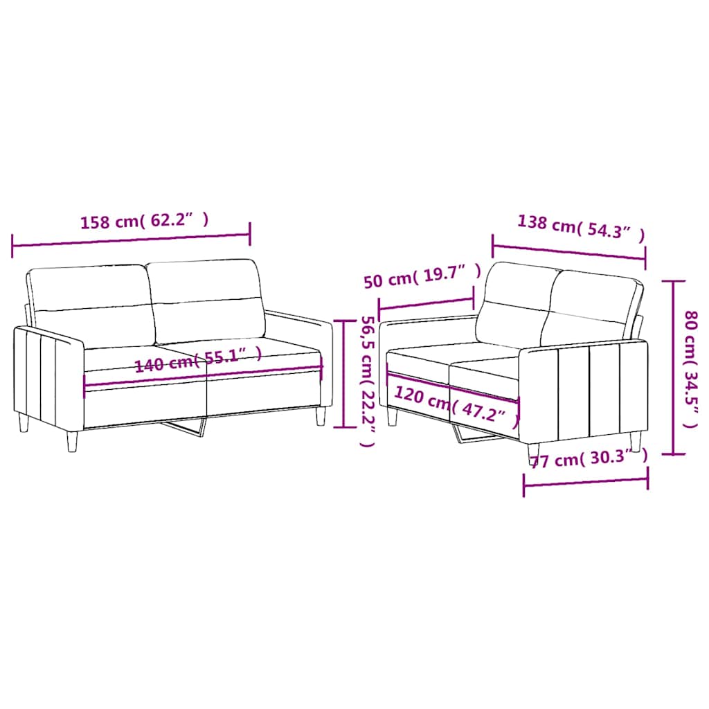 vidaXL Ensemble de canapés 2 pcs avec coussins Tissu Crème
