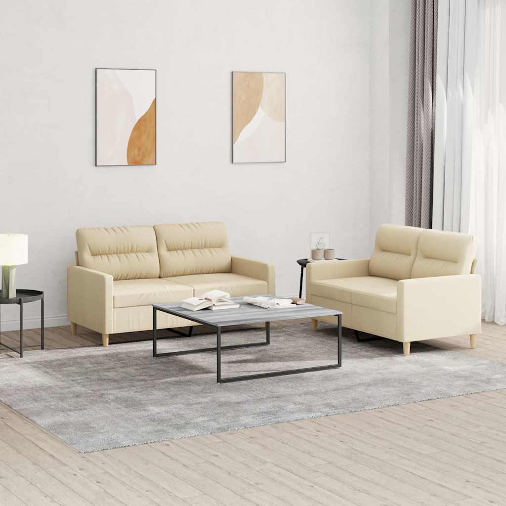 vidaXL Ensemble de canapés 2 pcs avec coussins Tissu Crème