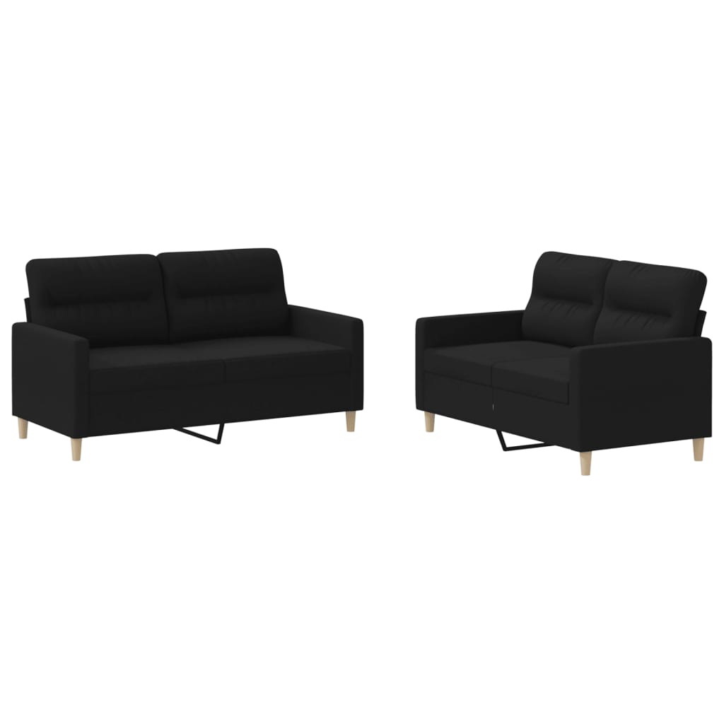 vidaXL Ensemble de canapés 2 pcs avec coussins Tissu noir