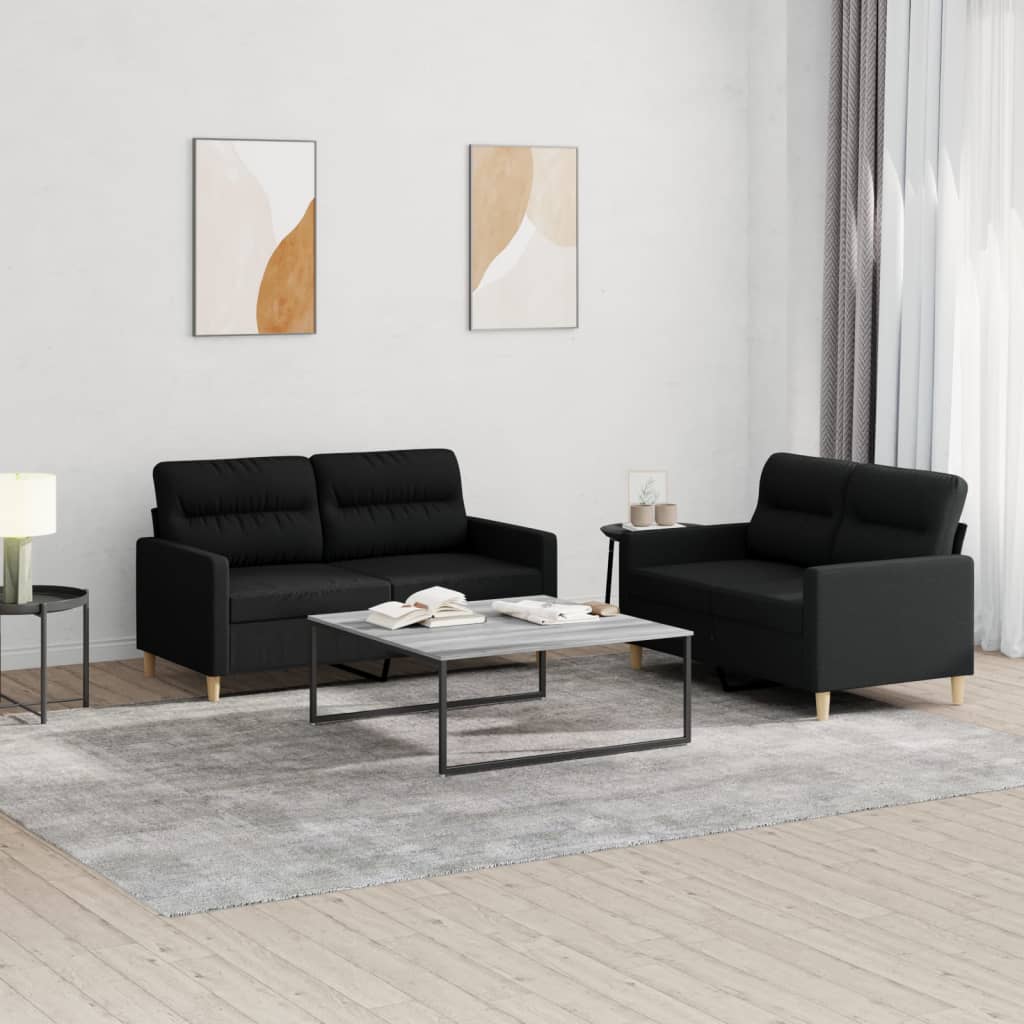 vidaXL Ensemble de canapés 2 pcs avec coussins Tissu noir