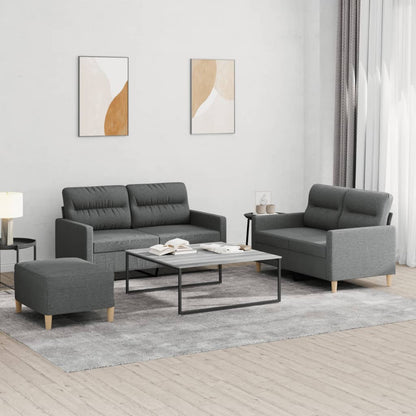 vidaXL 3-tlg. Sofagarnitur mit Kissen Dunkelgrau Stoff