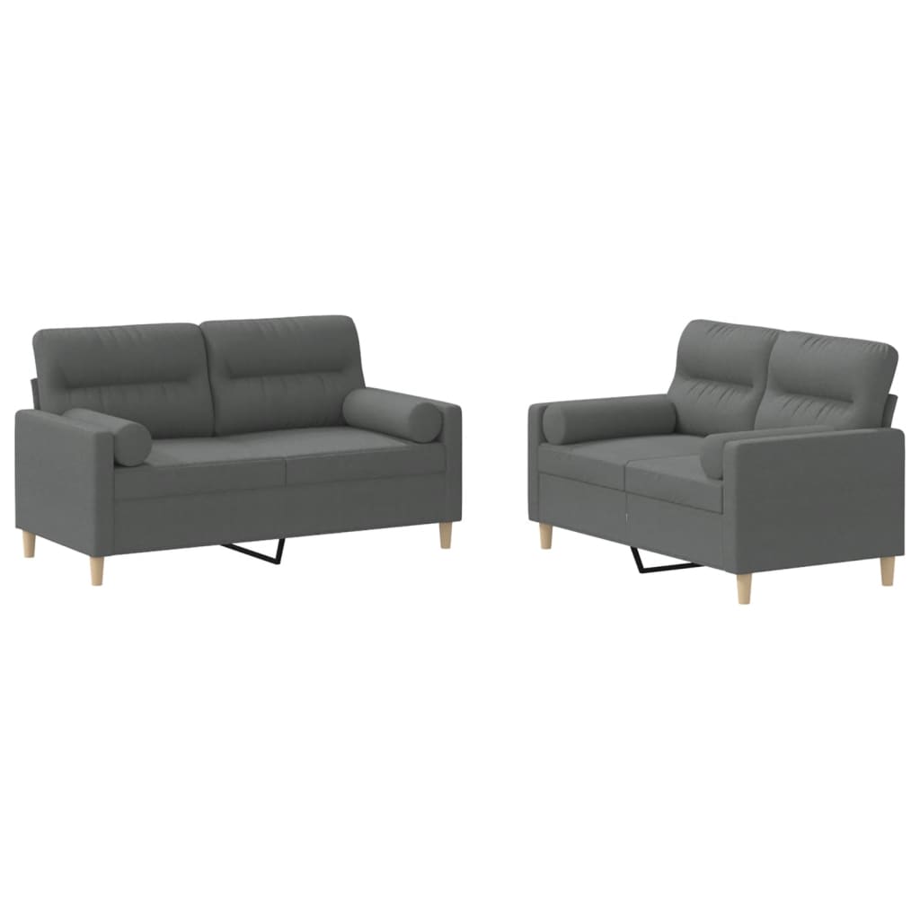 vidaXL Ensemble de canapés 2 pièces avec coussins Tissu Gris foncé
