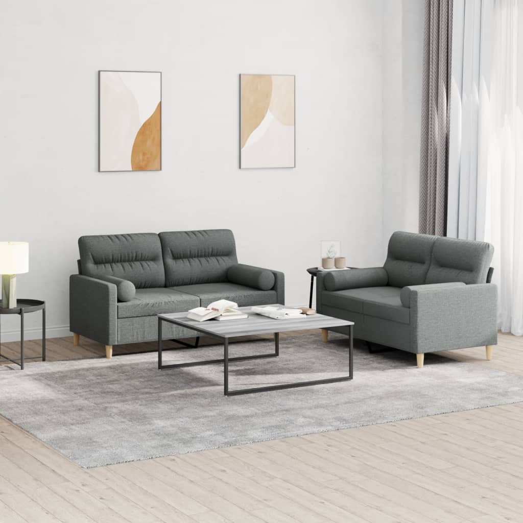 vidaXL Ensemble de canapés 2 pièces avec coussins Tissu Gris foncé