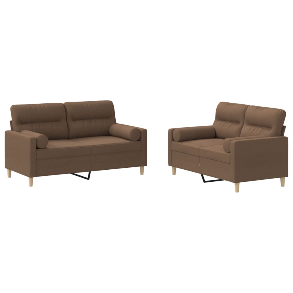 vidaXL Ensemble de canapés 2 pcs avec coussins Tissu Marron