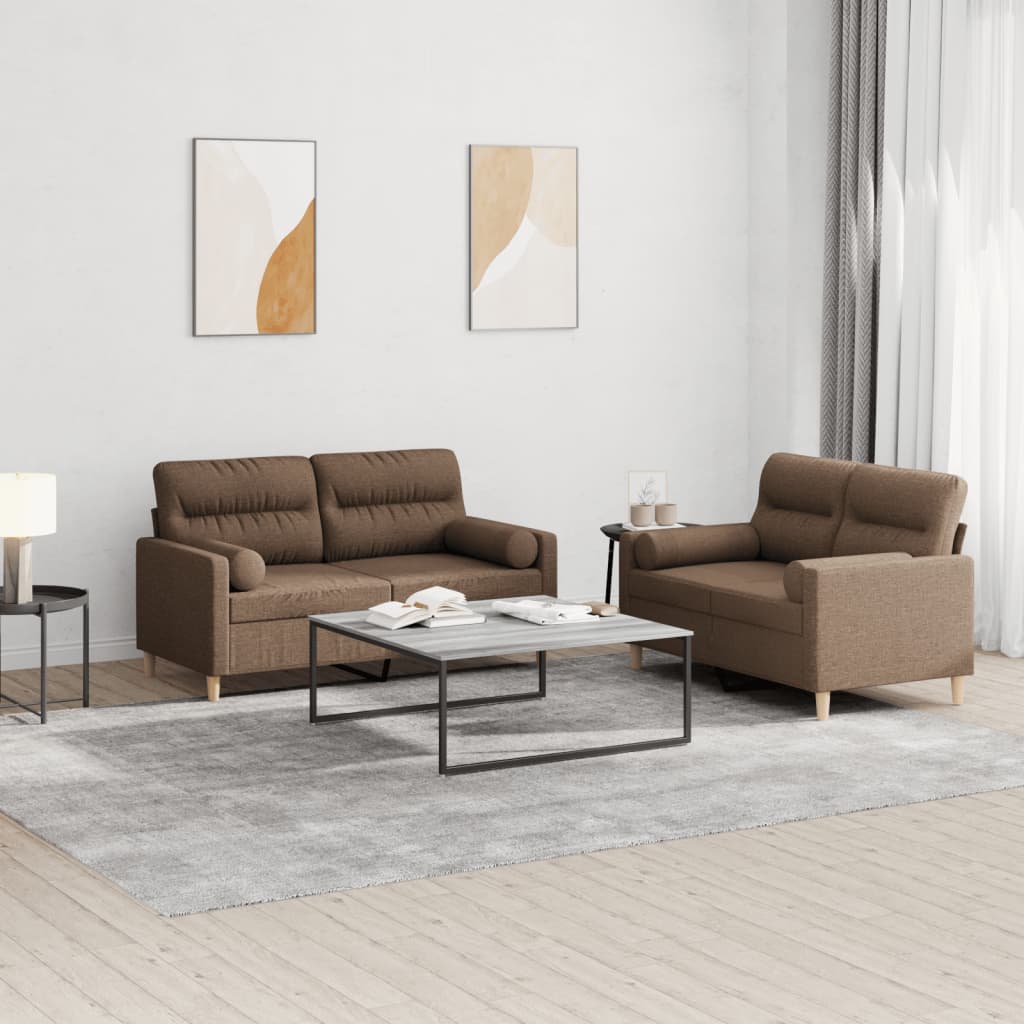 vidaXL Ensemble de canapés 2 pcs avec coussins Tissu Marron