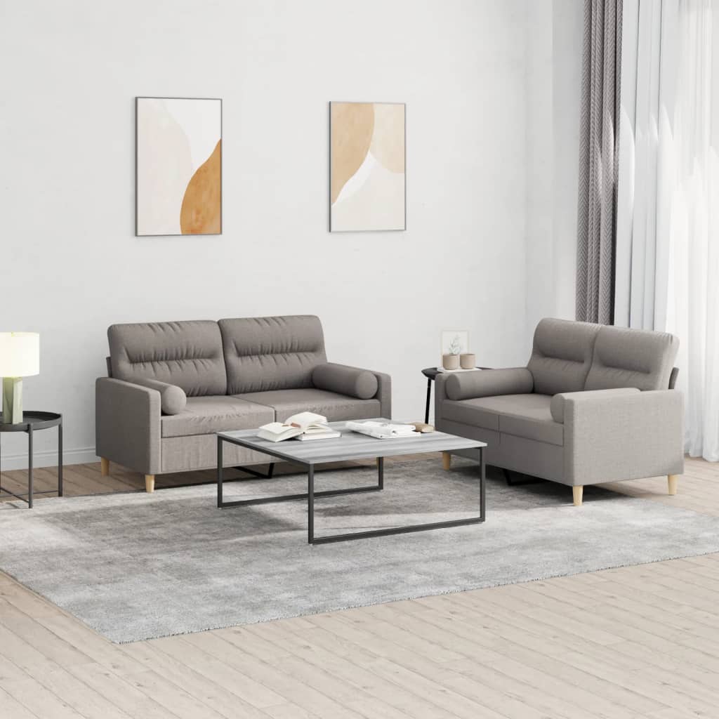 vidaXL 2-tlg. Sofagarnitur mit Kissen Taupe Stoff