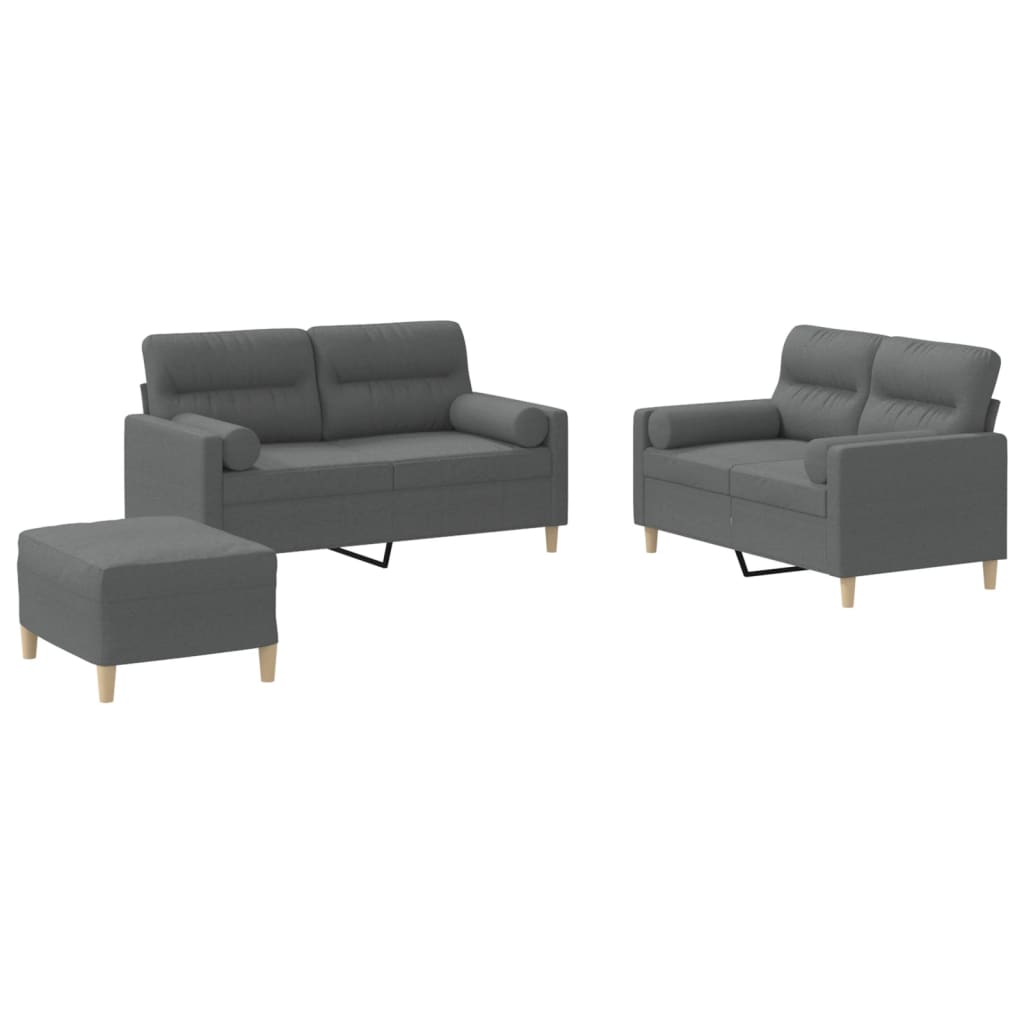 vidaXL Ensemble de canapés 3 pcs avec coussins Tissu Gris foncé