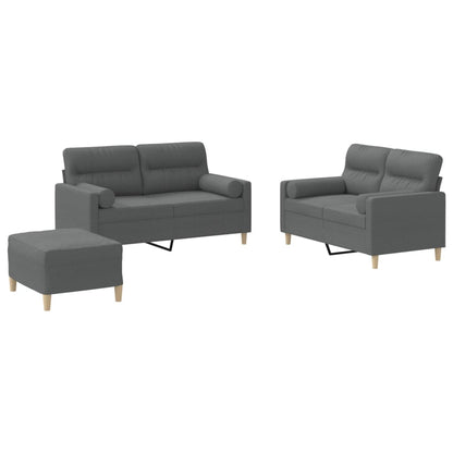 vidaXL Ensemble de canapés 3 pcs avec coussins Tissu Gris foncé
