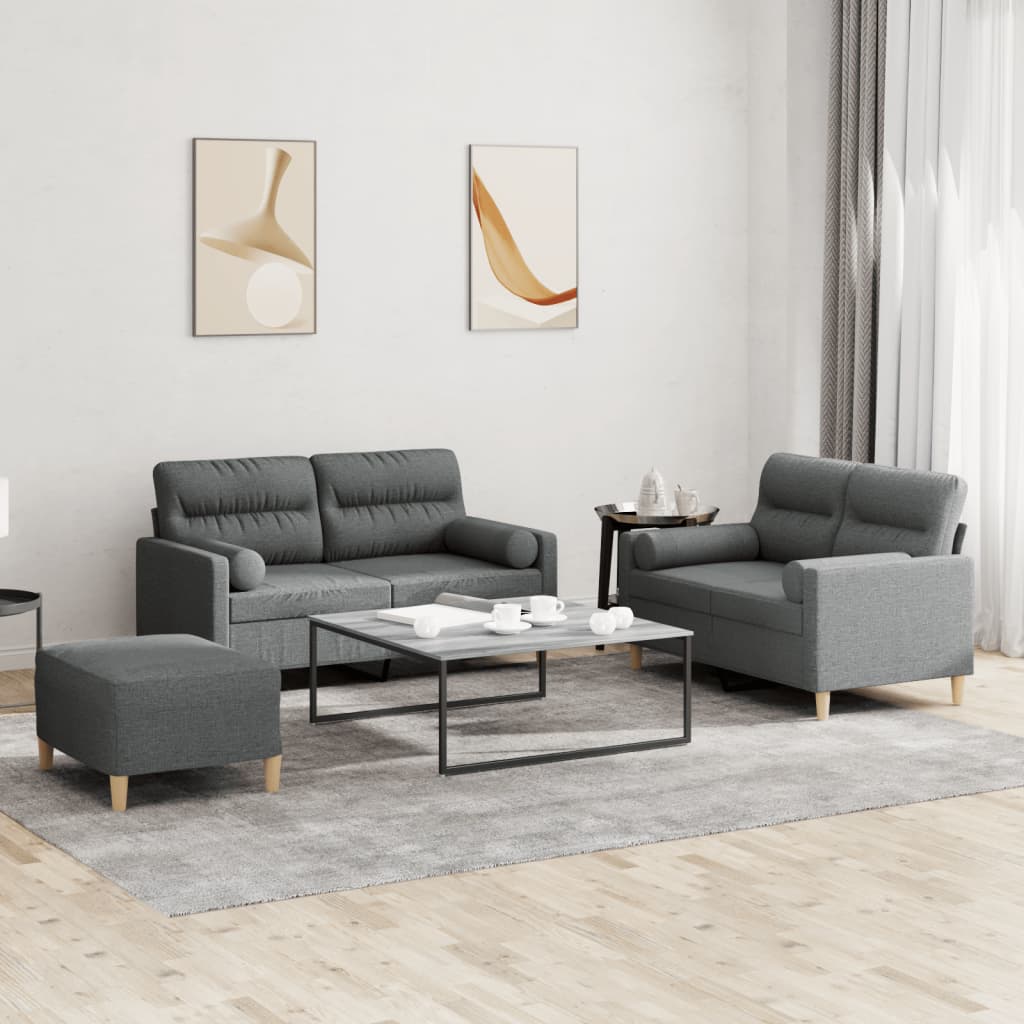 vidaXL Ensemble de canapés 3 pcs avec coussins Tissu Gris foncé