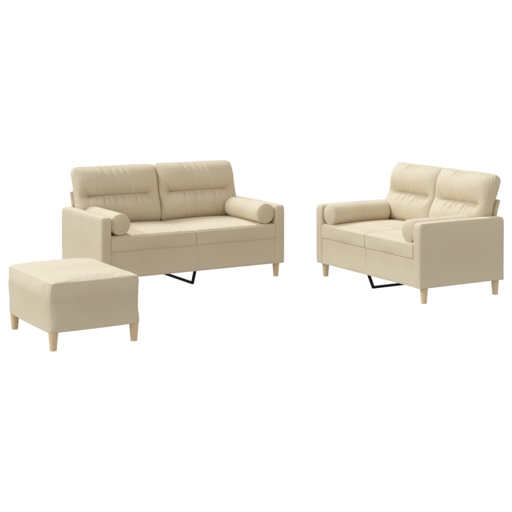 vidaXL 3-tlg. Sofagarnitur mit Kissen Creme Stoff