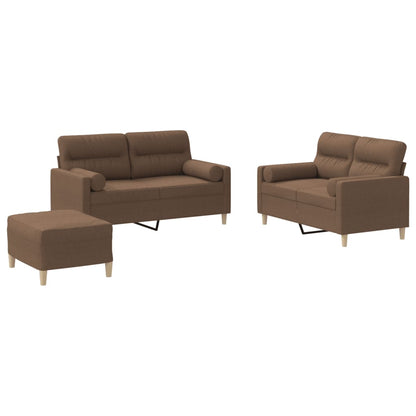 vidaXL Ensemble de canapés 3 pièces avec coussins Tissu Marron