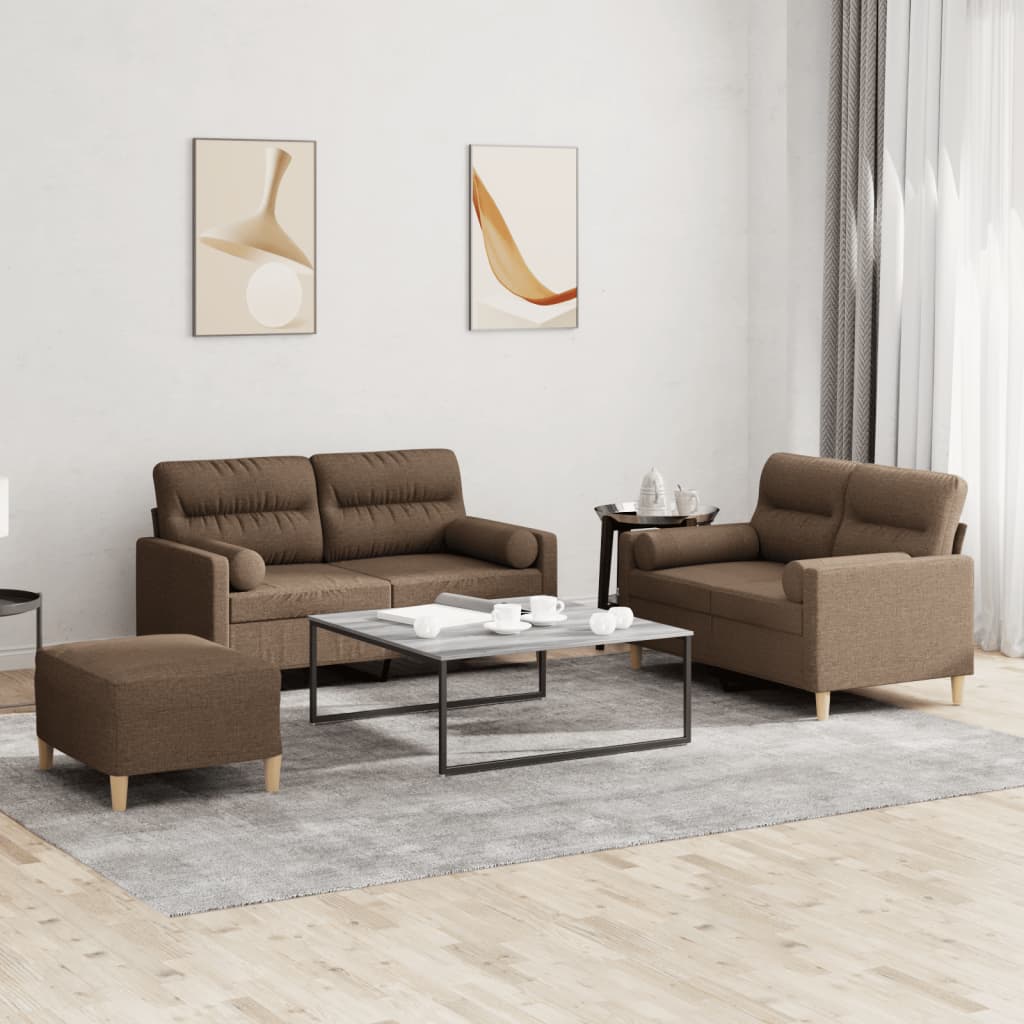 vidaXL Ensemble de canapés 3 pièces avec coussins Tissu Marron