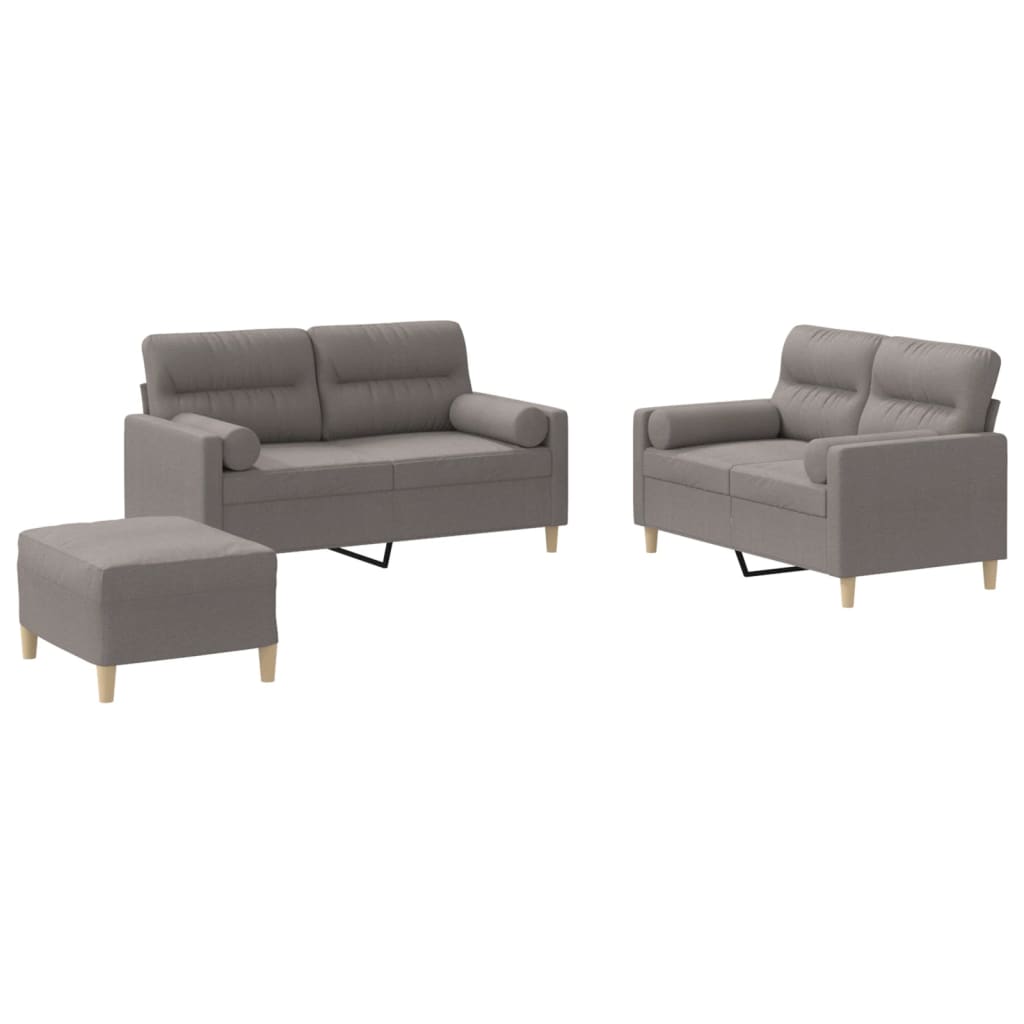 vidaXL 3-tlg. Sofagarnitur mit Kissen Taupe Stoff