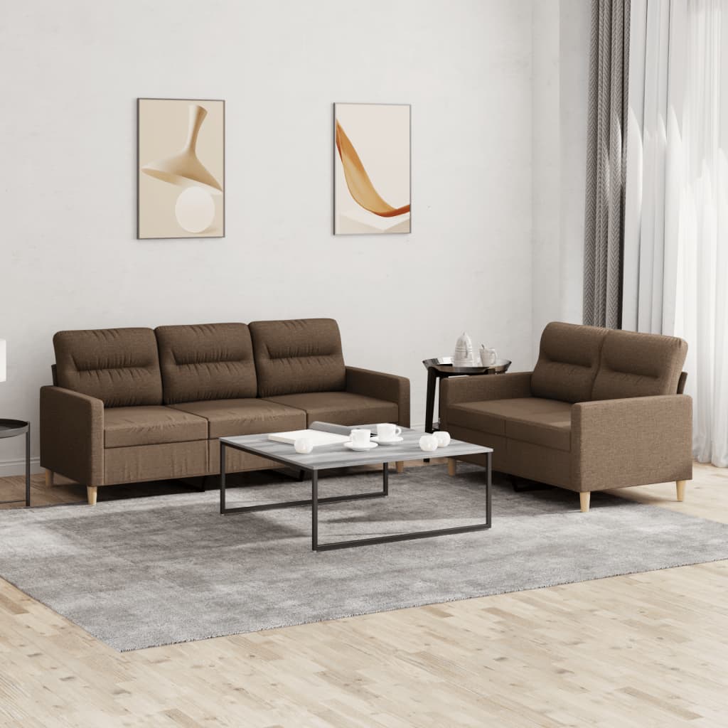 vidaXL Ensemble de canapés 2 pcs avec coussins Tissu Marron