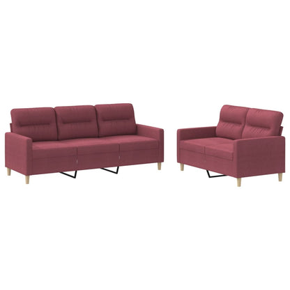 vidaXL 2-tlg. Sofagarnitur mit Kissen Weinrot Stoff
