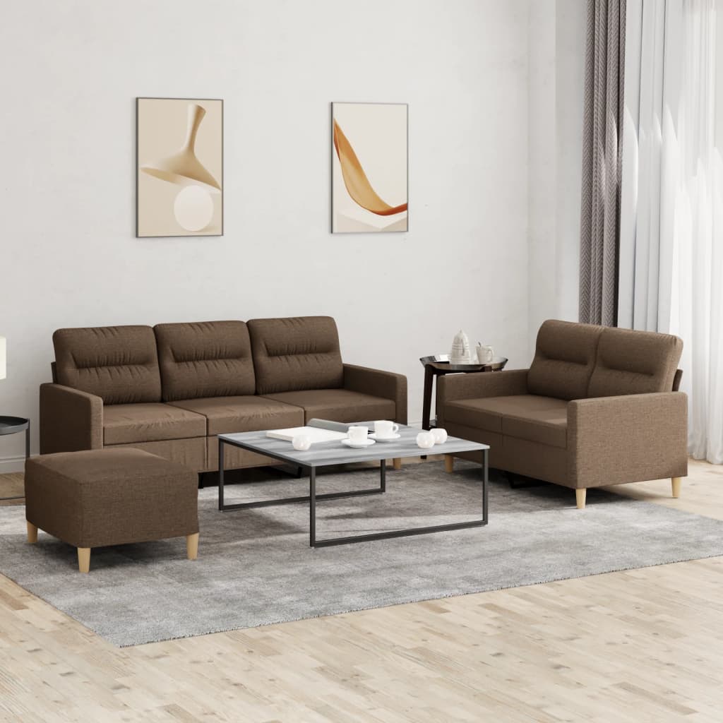 vidaXL Ensemble de canapés 3 pièces avec coussins Tissu Marron