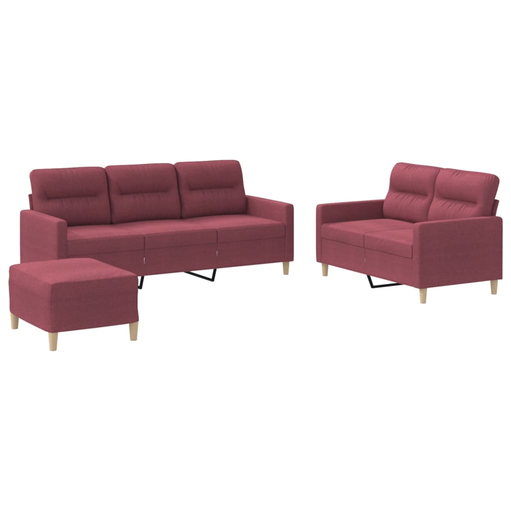 vidaXL 3-tlg. Sofagarnitur mit Kissen Weinrot Stoff