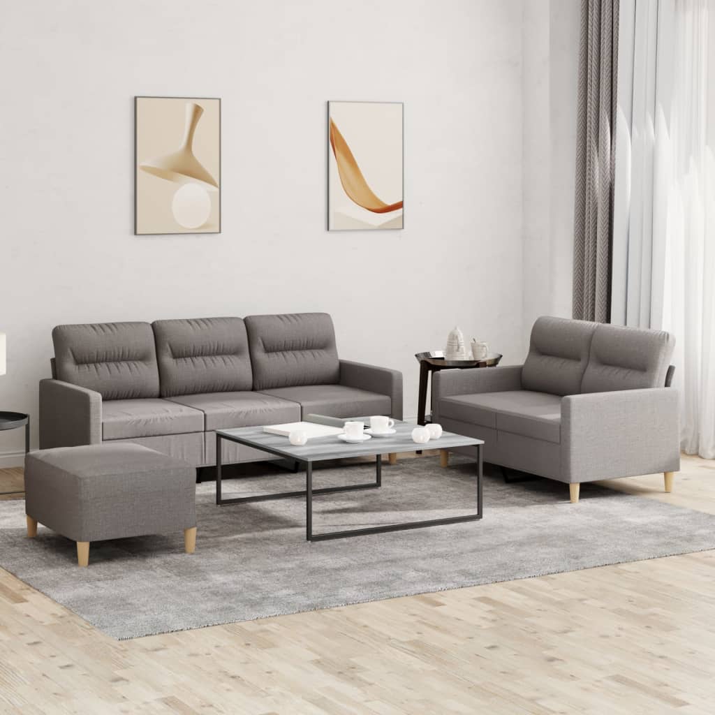 vidaXL 3-tlg. Sofagarnitur mit Kissen Taupe Stoff