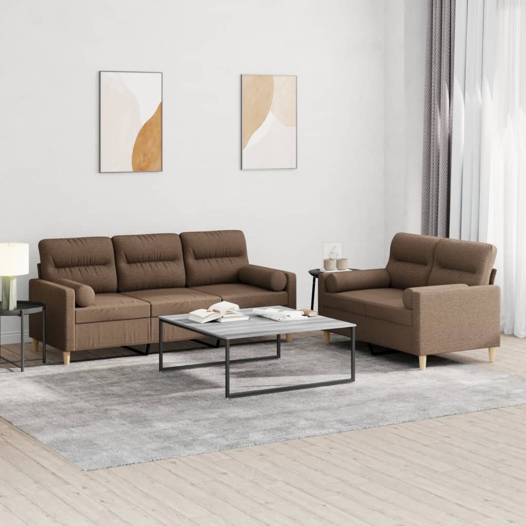 vidaXL 2-tlg. Sofagarnitur mit Kissen Braun Stoff