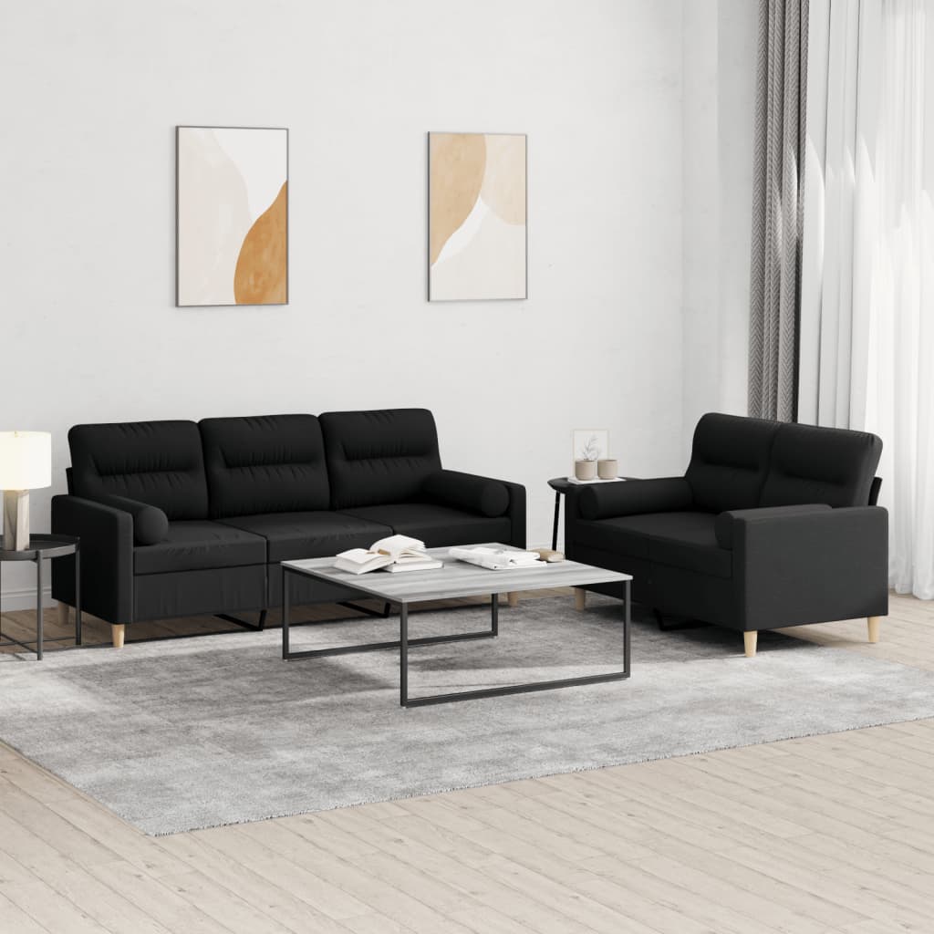 vidaXL Ensemble de canapés 2 pcs avec coussins Tissu noir