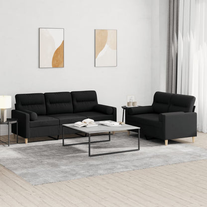 vidaXL Ensemble de canapés 2 pcs avec coussins Tissu noir