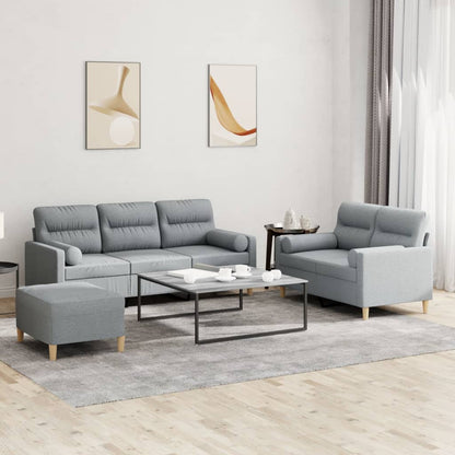 vidaXL 3-tlg. Sofagarnitur mit Kissen Hellgrau Stoff