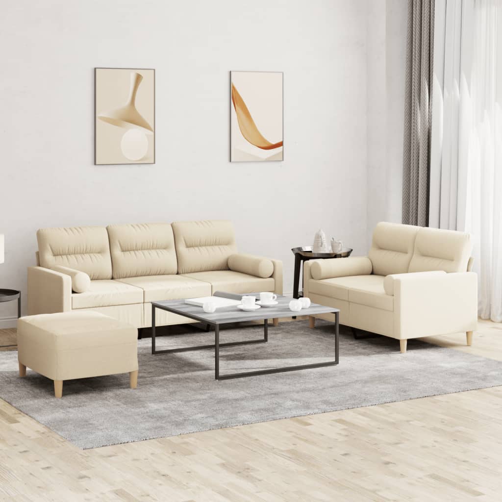 vidaXL Ensemble de canapés 3 pcs avec coussins Crème Tissu