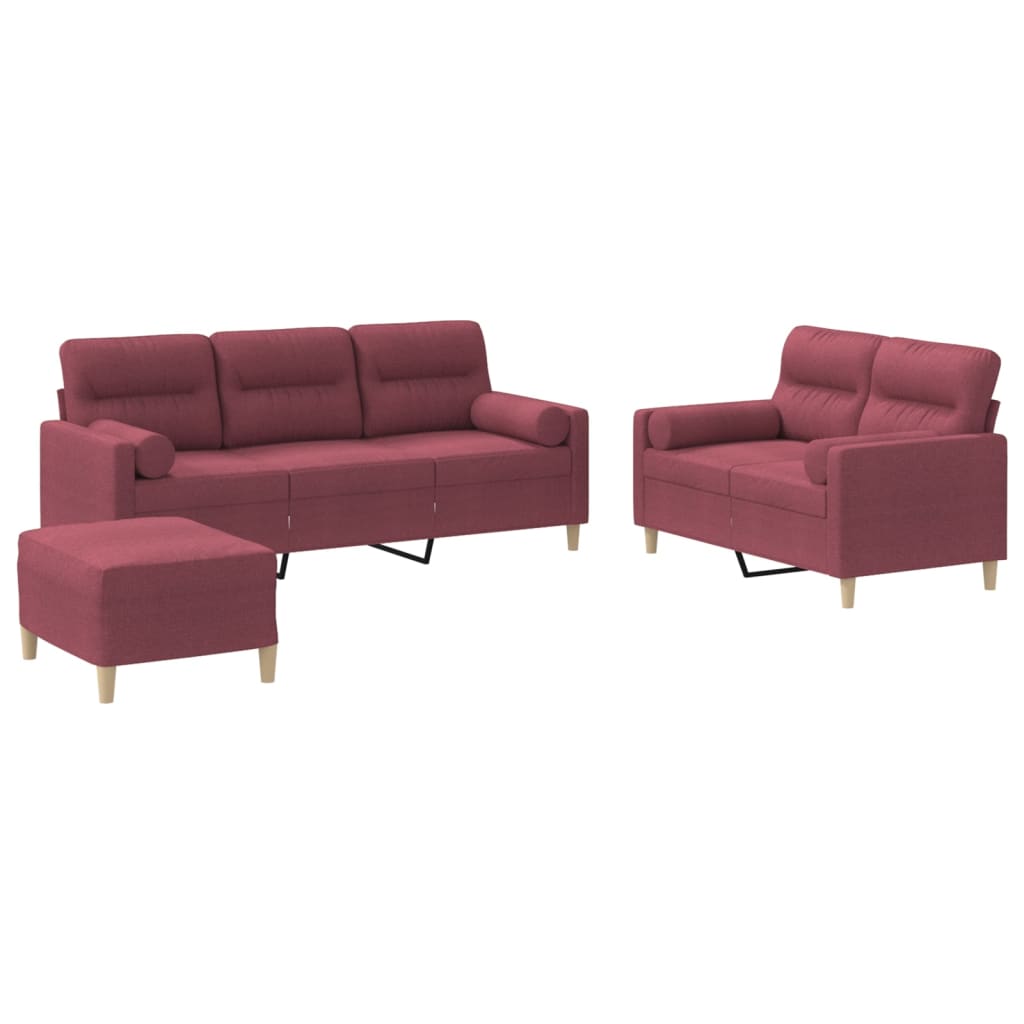 vidaXL 3-tlg. Sofagarnitur mit Kissen Weinrot Stoff