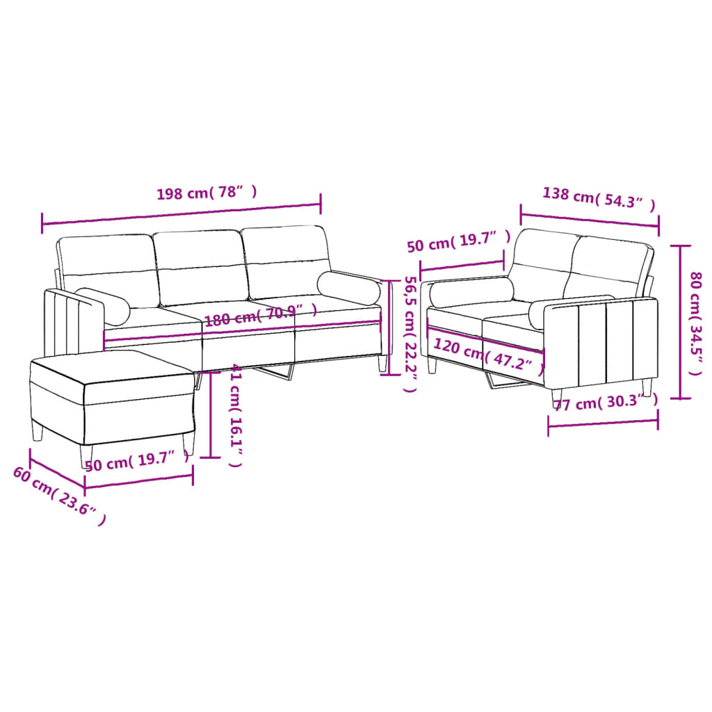 vidaXL 3-tlg. Sofagarnitur mit Kissen Taupe Stoff