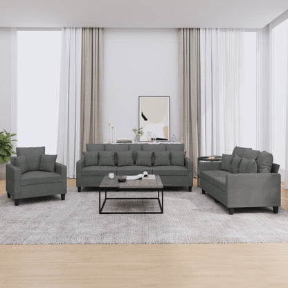 vidaXL 3-tlg. Sofagarnitur mit Kissen Dunkelgrau Stoff