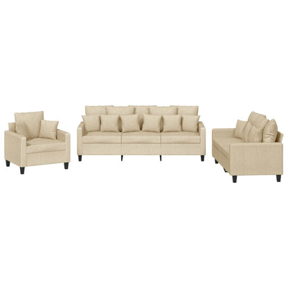 vidaXL 3-tlg. Sofagarnitur mit Kissen Creme Stoff