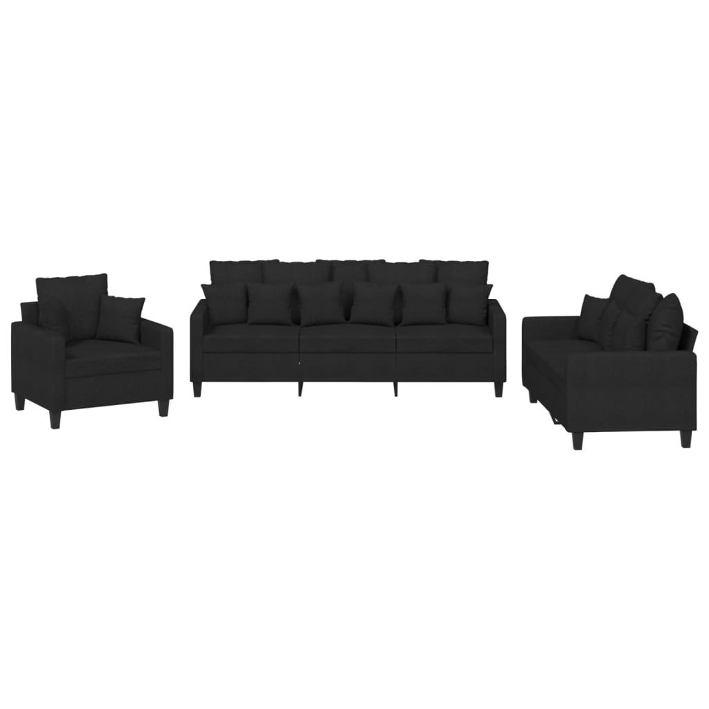 vidaXL Ensemble de canapés 3 pcs avec coussins Tissu Noir