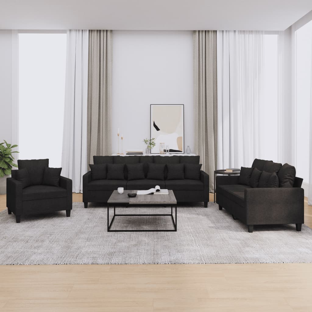 vidaXL Ensemble de canapés 3 pcs avec coussins Tissu Noir