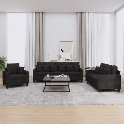 vidaXL Ensemble de canapés 3 pcs avec coussins Tissu Noir