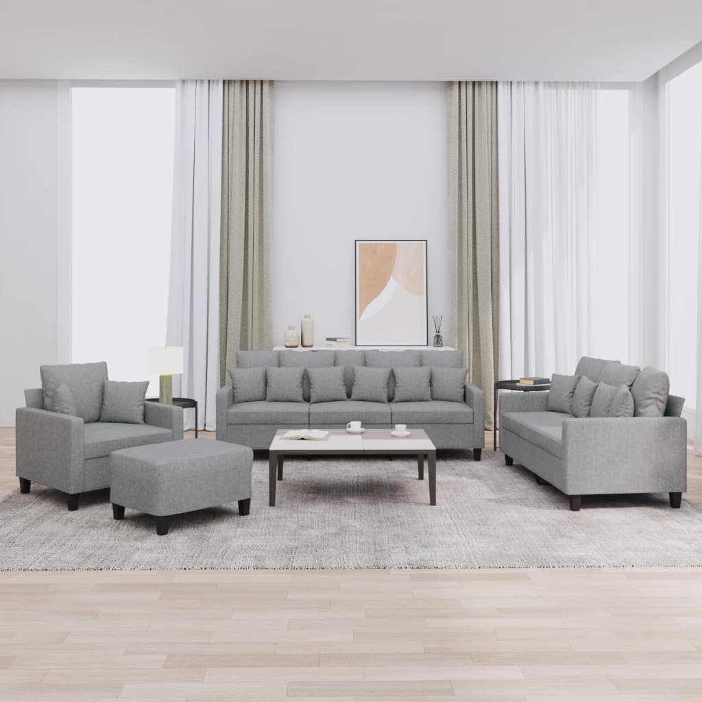 vidaXL 4-tlg. Sofagarnitur mit Kissen Hellgrau Stoff