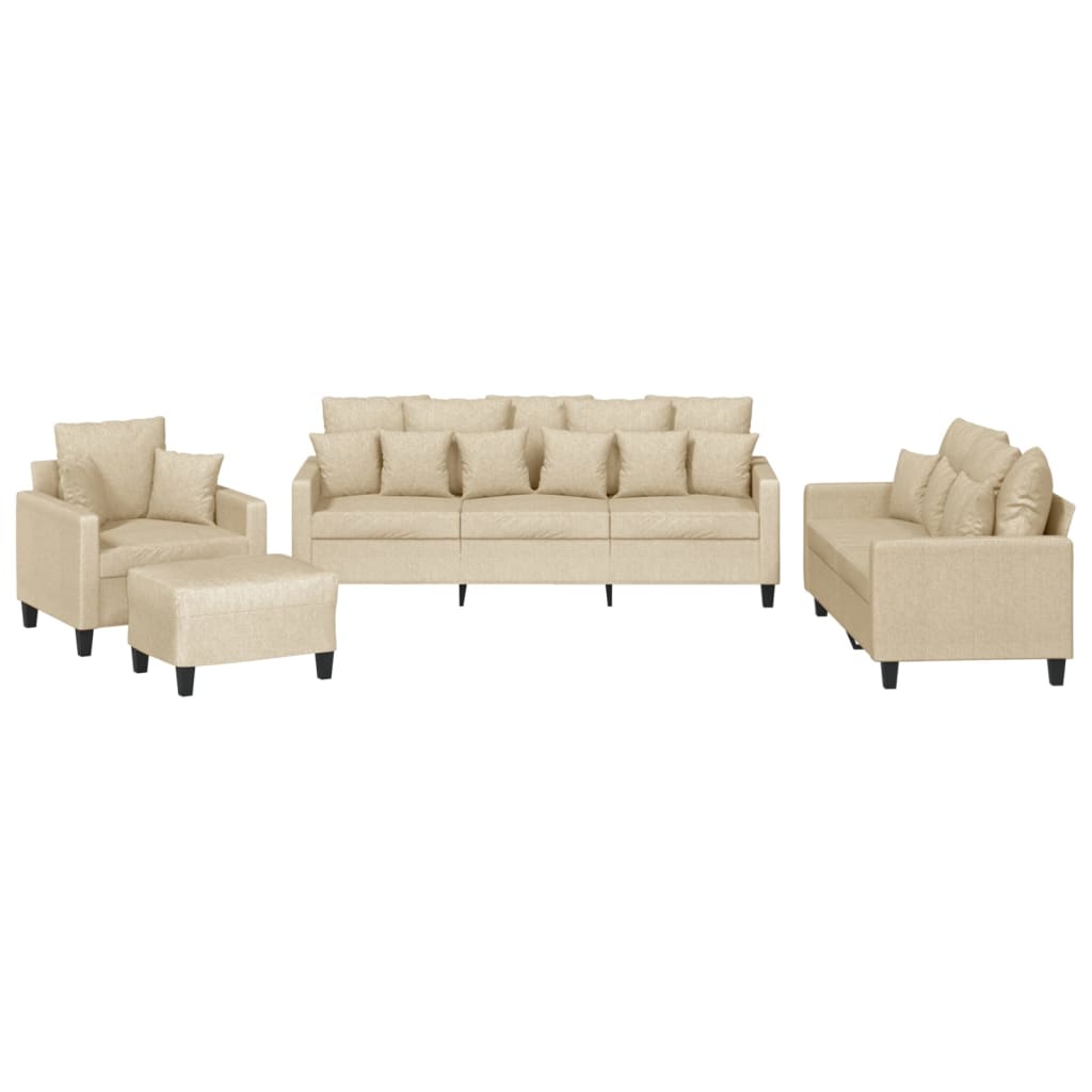 vidaXL 4-tlg. Sofagarnitur mit Kissen Creme Stoff