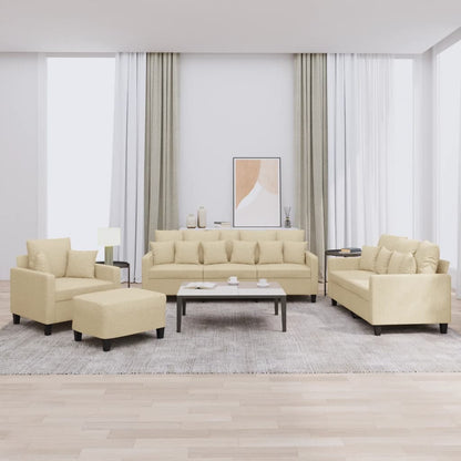 vidaXL 4-tlg. Sofagarnitur mit Kissen Creme Stoff