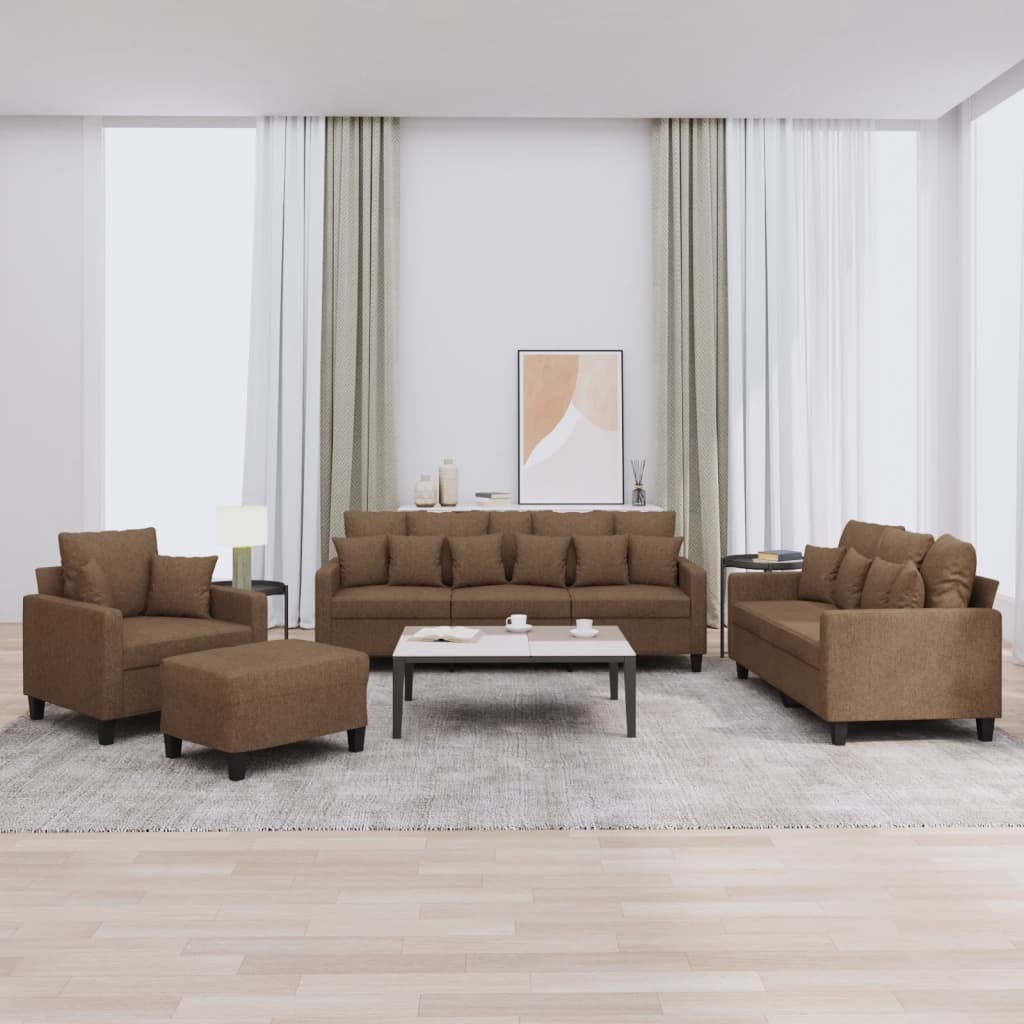 vidaXL 4-tlg. Sofagarnitur mit Kissen Braun Stoff